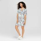 Macherie Maternity Ditsy Floral Elbow Sleeve V-neck Printed Dress - Ma Cherie Teal M, Women's, Green