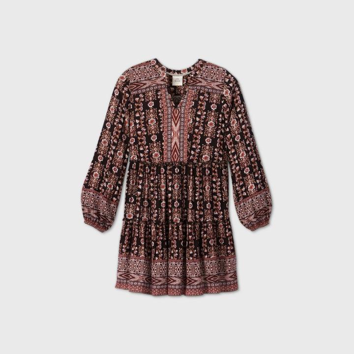 Women's Floral Print Long Sleeve Dress - Knox Rose Black