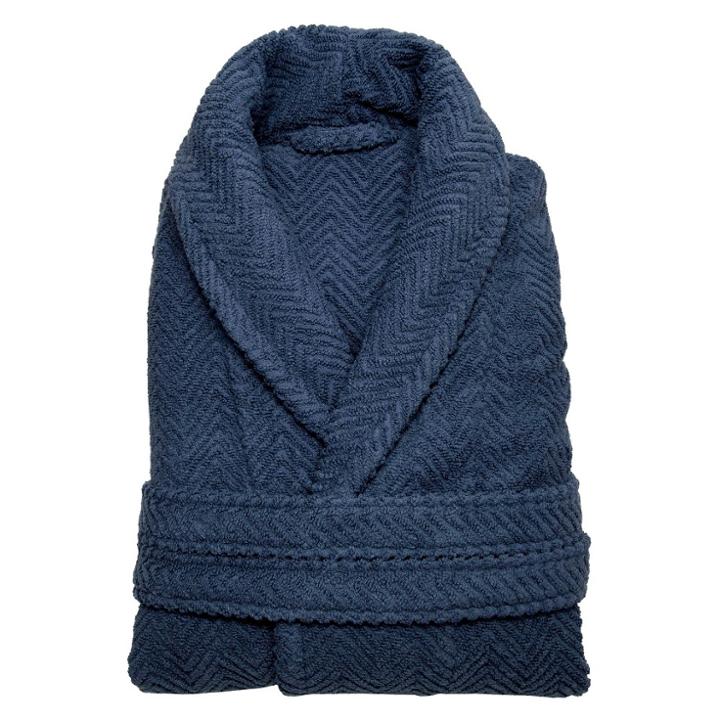 Linum Home Textiles Herringbone Weave Bathrobe - Midnight Blue (small/medium) - Unisex -