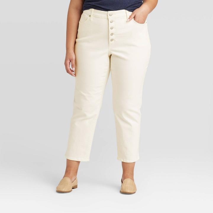 Women's Plus Size High-rise Cropped Straight Jeans - Universal Thread White