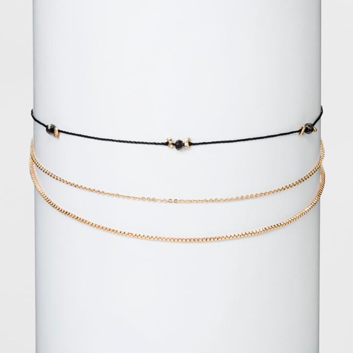 Target Chain, Thread And Bead Multi Row Necklace - Gold