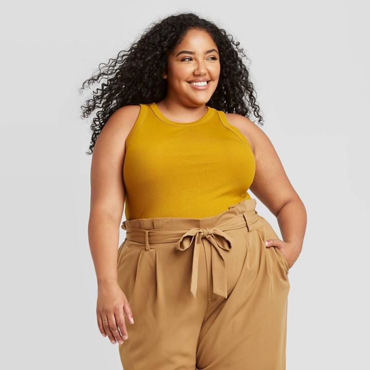 Women's Plus Size Rib Layer Tank Top - A New Day Green