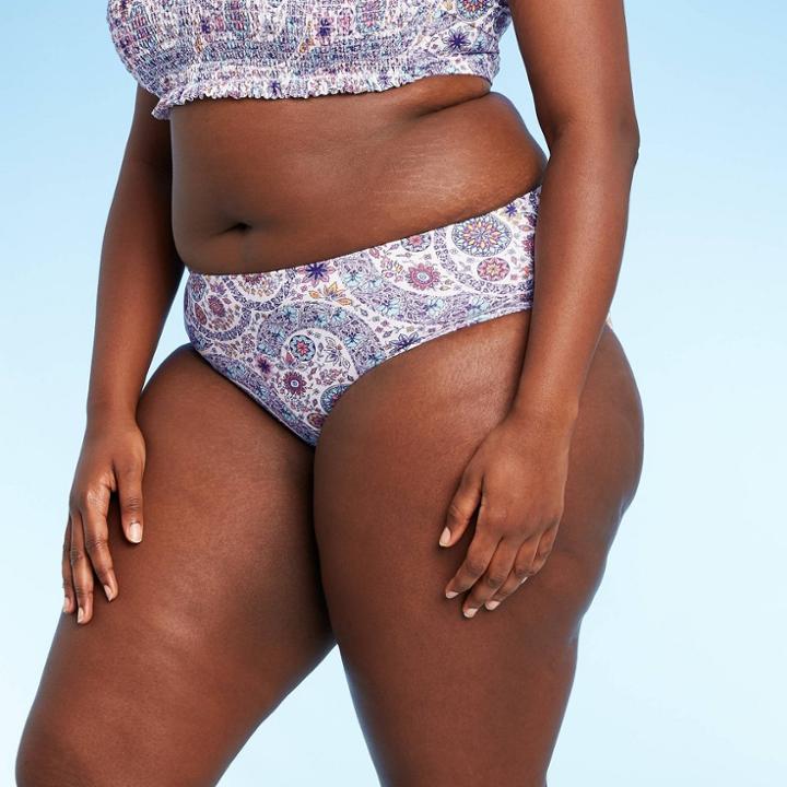 Juniors' Plus Size Hipster Bikini Bottom - Xhilaration Blue Paisley Print