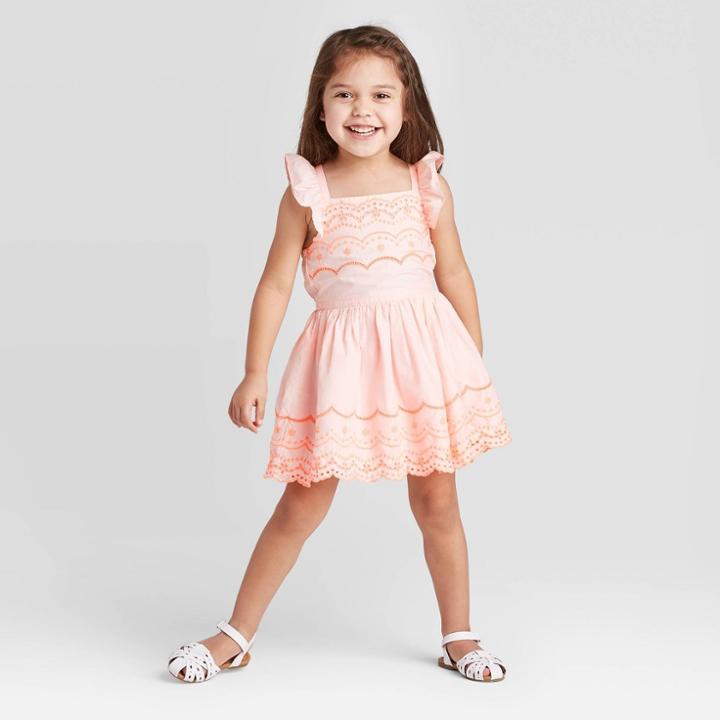 Toddler Girls' Woven Eyelet Dress - Cat & Jack Pink 12m, Toddler Girl's