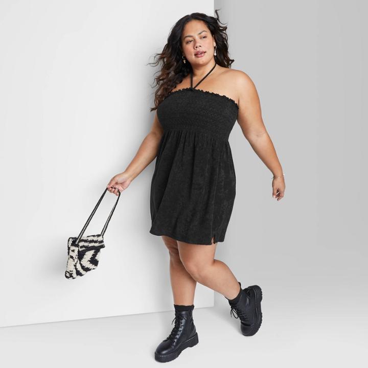 Women's Plus Size Sleeveless Smocked Terry Convertible Dress - Wild Fable Black