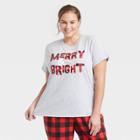 Women's Plus Size Holiday Merry And Bright Matching Family Pajama T-shirt - Wondershop Gray