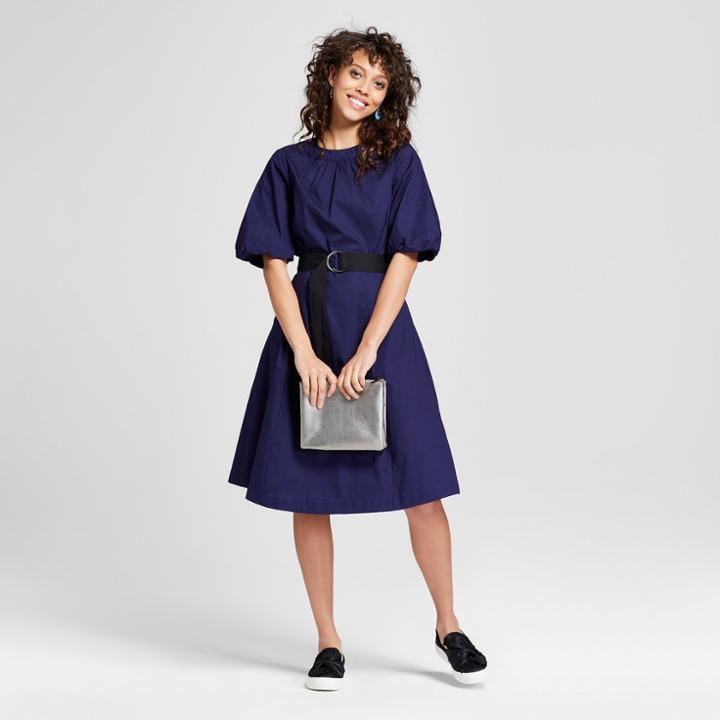 Women's Bubble Sleeve Tie Waist Dress - Mossimo Blue