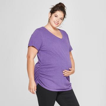 Maternity Plus Size Short Sleeve Shirred V-neck T-shirt - Isabel Maternity By Ingrid & Isabel Purple Heather