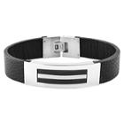 West Coast Jewelry Men's Crucible Blackplated Two-tone Stainless Steel Black Leather Id Bracelet, Black/silver
