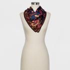 Women's Floral Print 10mm Silk Twill Square Scarf - A New Day Navy (blue)
