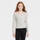 Girls' Rib Button-front Long Sleeve T-shirt - Art Class Gray