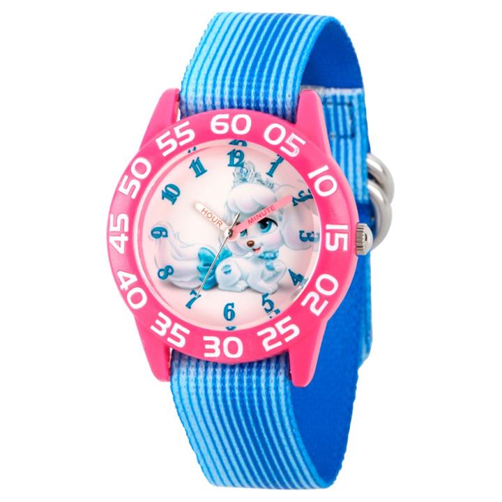 Girls' Disney Palace Pet Pumpkin Pink Plastic Time Teacher Watch - Blue, Girl's
