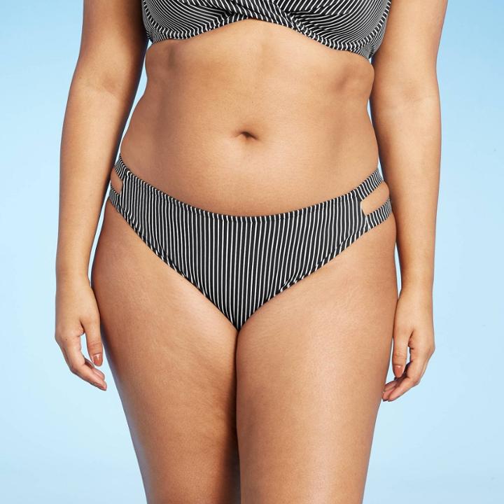 Women's Strappy Side Cheeky Bikini Bottom - Shade & Shore Black & White