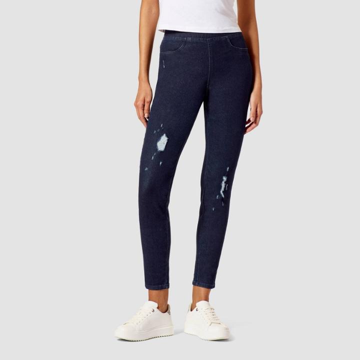 Hue Studio Women's Distressed Denim Leggings - Midnight Rinse