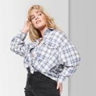 Women's Plus Size Plaid Long Sleeve Button-down Shirt - Wild Fable Ivory