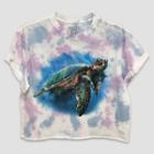 Mighty Fine Women's Sea Turtle Short Sleeve Cropped Graphic T-shirt - White