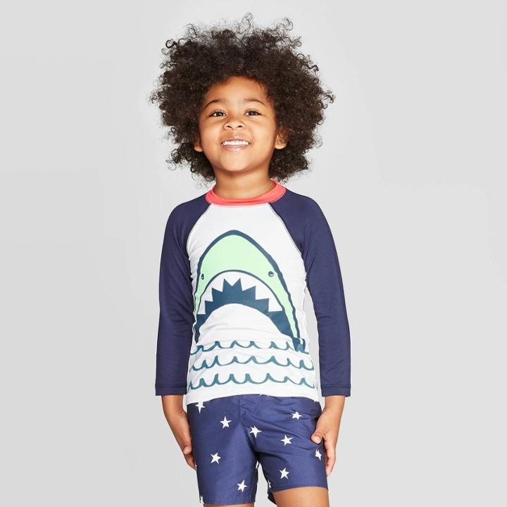 Toddler Boys' Shark Rash Guard - Cat & Jack White/navy 2t, Boy's, Blue
