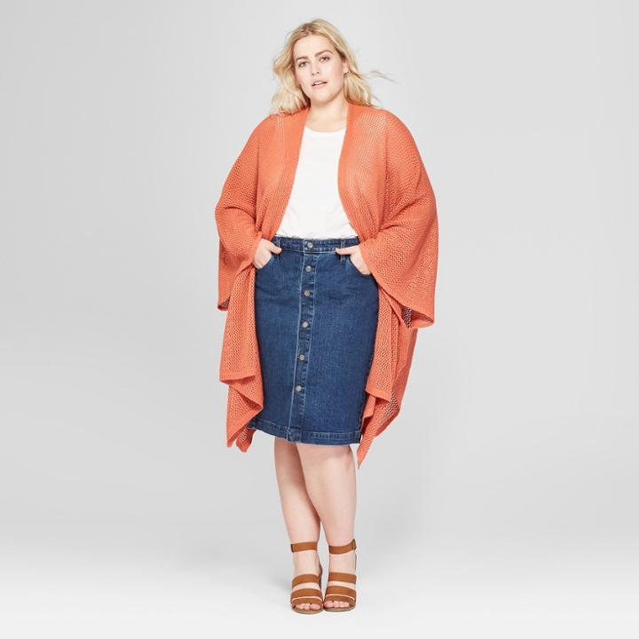 Women's Plus Size Open Knit Duster Poncho Sweater - Universal Thread Rust, Size: