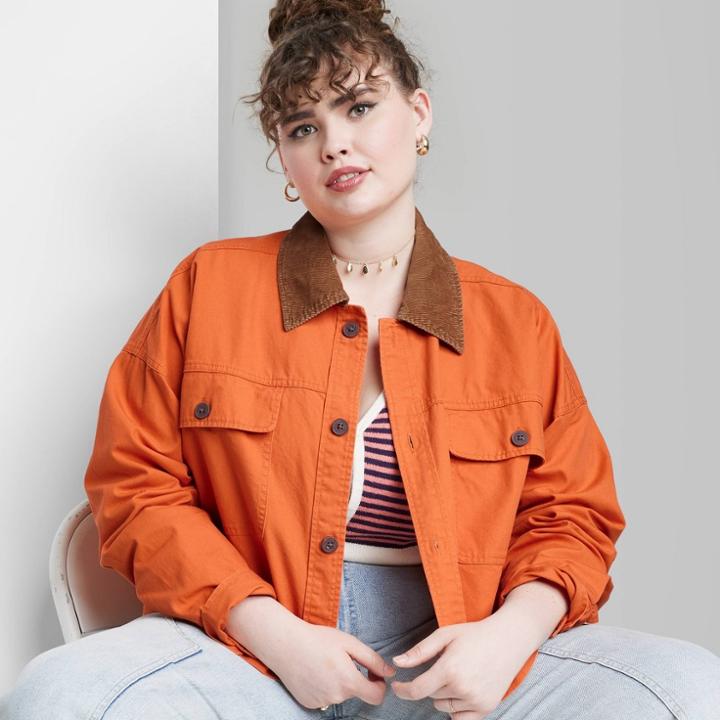 Women's Plus Size Cropped Canvas Surplus Shacket - Wild Fable Rust