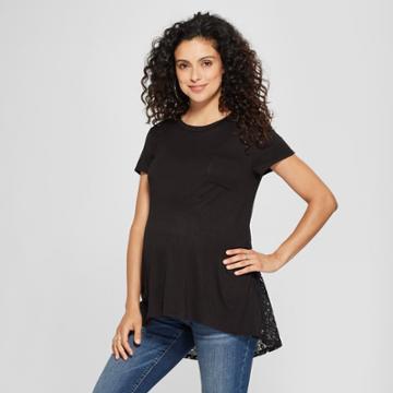 Maternity Short Sleeve Lace Back Top - Macherie - Black