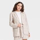 Women's Gingham Check Blazer - A New Day Cream