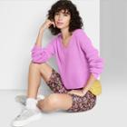Women's V-neck Ribbed Pullover Sweater - Wild Fable Neon Purple