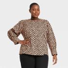 Women's Plus Size Polka Dot Balloon Long Sleeve Button-back Top - Who What Wear Cream