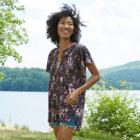 Women's Floral Print Short Sleeve Smocked Button-front Top - Knox Rose Gray