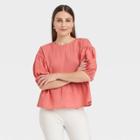 Women's Puff 3/4 Sleeve Top - A New Day Coral Pink