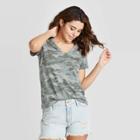 Women's Camo Print Relaxed Fit Short Sleeve V-neck T-shirt - Universal Thread Green