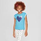 Girls' Flip Sequins Heart Graphic Short Sleeve T-shirt - Cat & Jack Turquoise