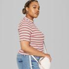Women's Plus Size Striped Short Sleeve Mock Neck T-shirt - Wild Fable Red 1x,