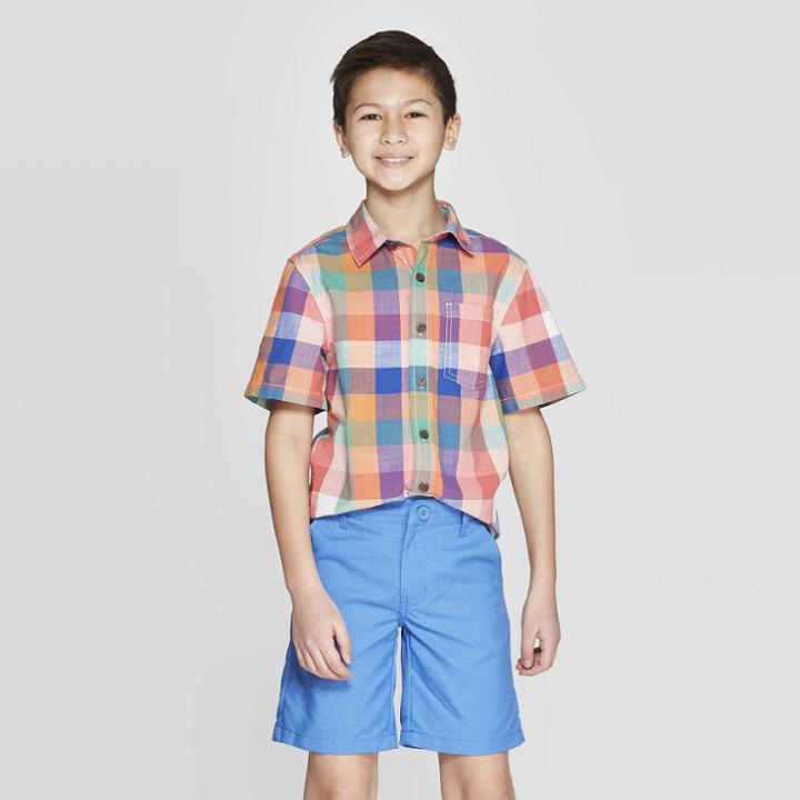 Boys' Short Sleeve Button-down Shirt - Cat & Jack Almond Cream S,