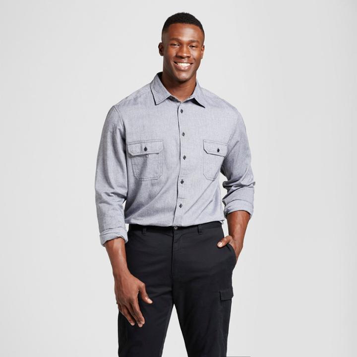 Men's Big & Tall Standard Fit Herringbone Flannel Shirt - Goodfellow & Co Gray