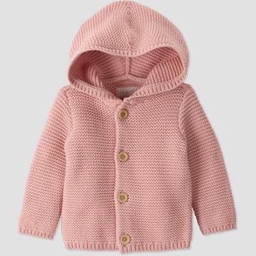 Baby Girls' Organic Cotton Hooded Sweater - Little Planet By Carter's Pink Nb