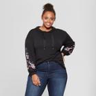 Women's Plus Size Embroidered Long Sleeve Hoodie - Ava & Viv Black