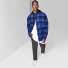 Men's Tall Plaid Long Sleeve Detachable Hooded Button-down Shirt - Original Use Blue