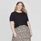 Women's Plus Size Short Sleeve Crewneck Rib T-shirt - Ava & Viv Black
