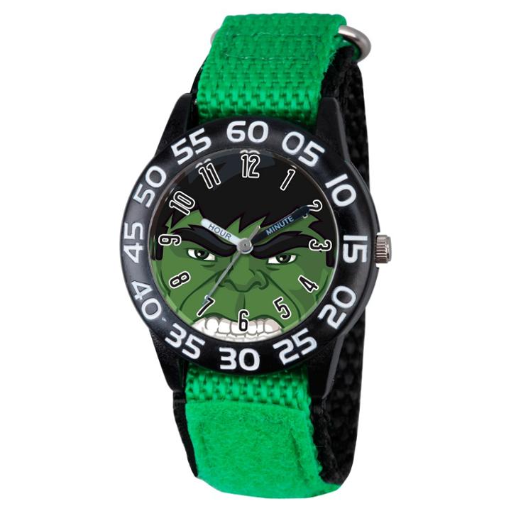 Boys' Marvel's Avengers Hulk Black Plastic Time Teacher Watch - Green