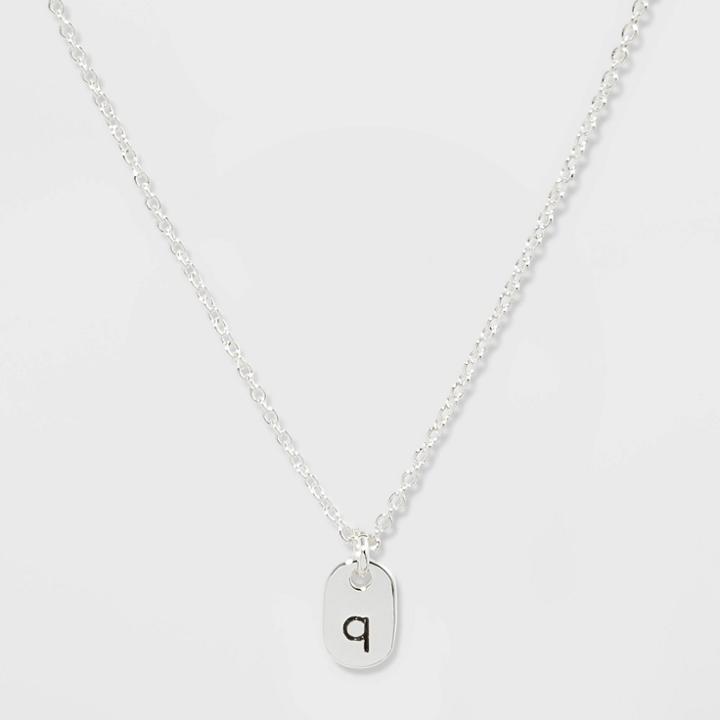 Initial Q Tag Necklace - A New Day Silver, Women's