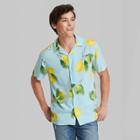 Men's Printed Standard Fit Short Sleeve Button-down Shirt - Original Use Blue/lemon
