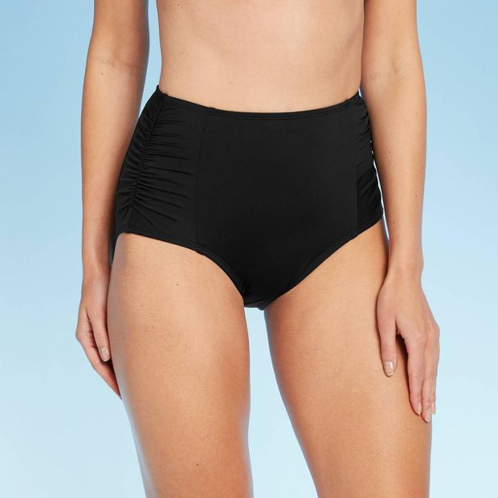 Women's Full Coverage Ruched High Waist Bikini Bottom - Kona Sol Black Xl, Black Universe