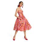 Women's Plaid Sleeveless V-neck Silk Dress - Isaac Mizrahi For Target Xs, Women's, Pink