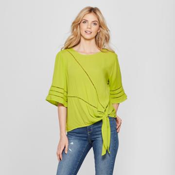 Johnpaulrichard Women's Short Sleeve Textured Side Tie T-shirt - John Paul Richard - Green