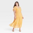Women's Plus Size Flutter Short Sleeve Chiffon Dress - Ava & Viv Yellow X