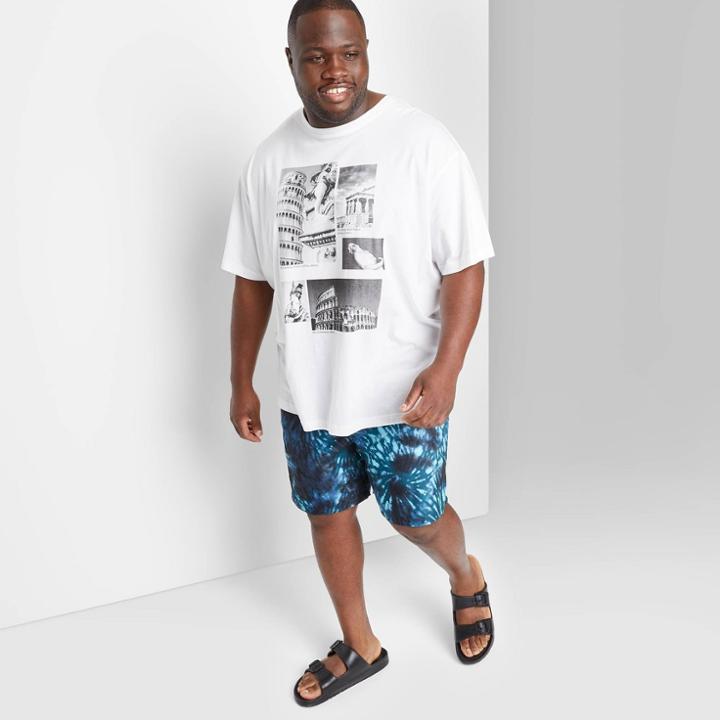 Men's Big & Tall 7 E-waist Tie-dye Swim Trunks - Original Use Navy Blue