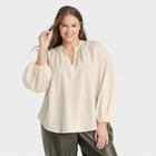 Women's Plus Size Balloon Long Sleeve Popover Blouse - A New Day Cream