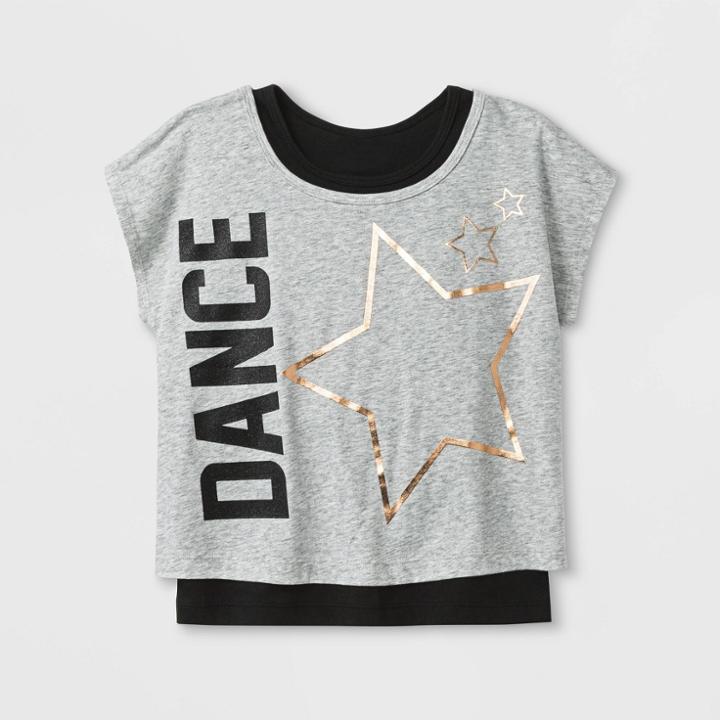 Target Girls' Short Sleeve Dance Star Active Wear T-shirt - Heather Gray/black