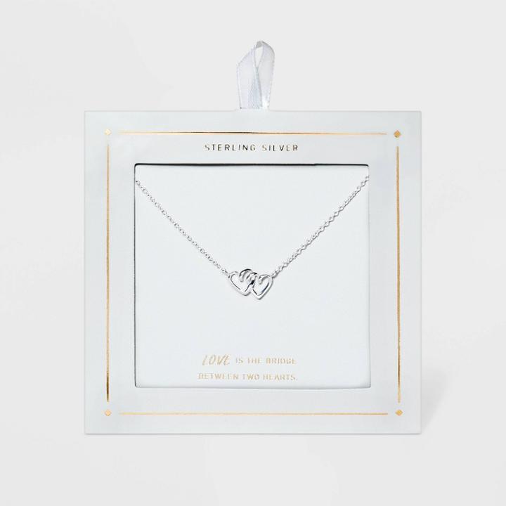 No Brand Sterling Silver Linked Double Open Heart Necklace -