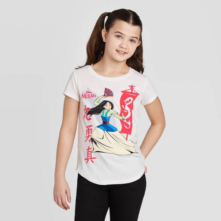 Disney Princess Petitegirls' Short Sleeve Mulan T-shirt - Ivory M, Girl's, Size: